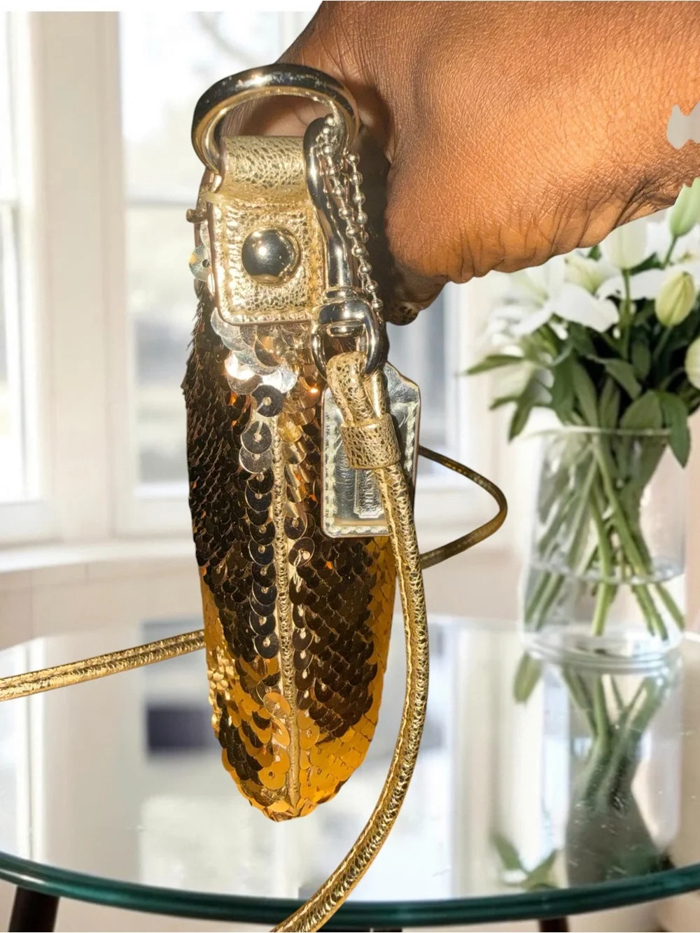 RARE Vintage Coach Poppy Gold Sequin Crossbody Bag w. Hangtag Y2K
